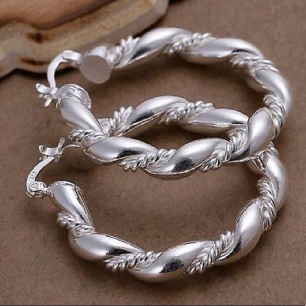 NEW 925 Sterling Silver Hoop Earrings - Picture 2 of 5
